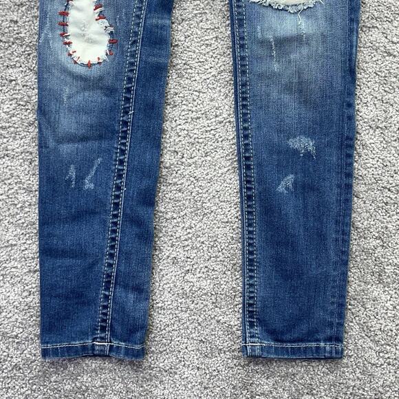 Miss Me Jeans Girls 8 Skinny Blue Denim Distressed Rips Floral Kids Stretch - Picture 2 of 13